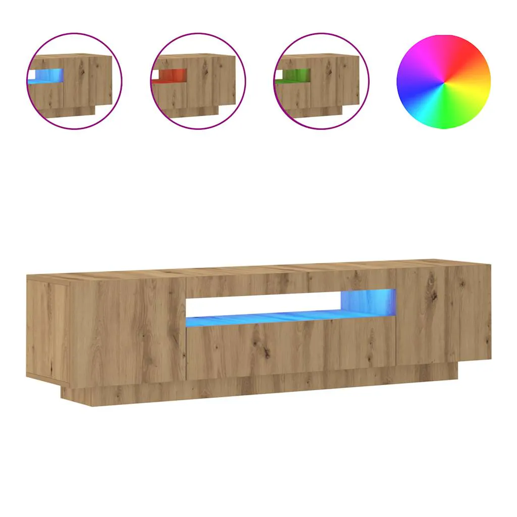 TV Cabinet with LED Lights Artisian Oak 160x35x40 cm Engineered Wood 856360 TV Cabinet with LED Lights Artisian Oak 160x35x40 cm Engineered Wood 856360