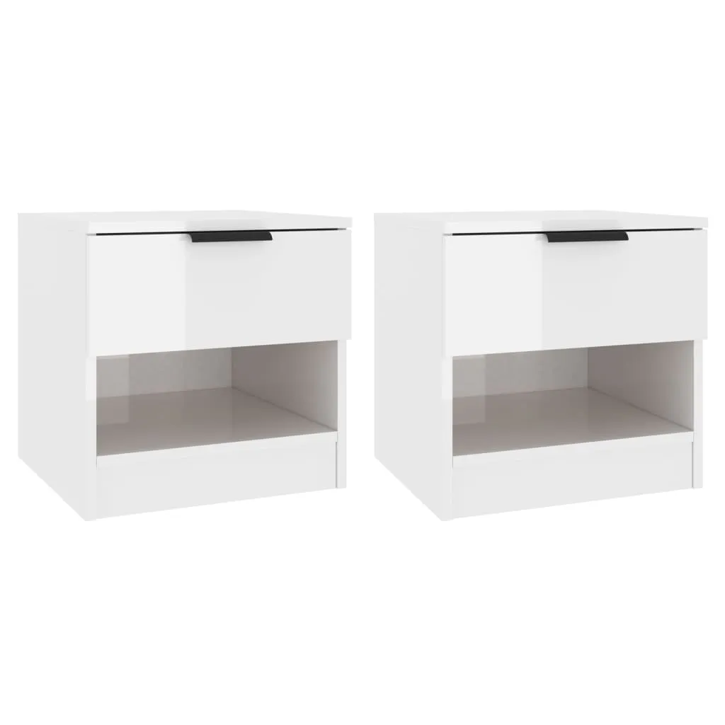 Bedside Cabinets 2 pcs High Gloss White Engineered Wood 811263 Bedside Cabinets 2 pcs High Gloss White Engineered Wood 811263