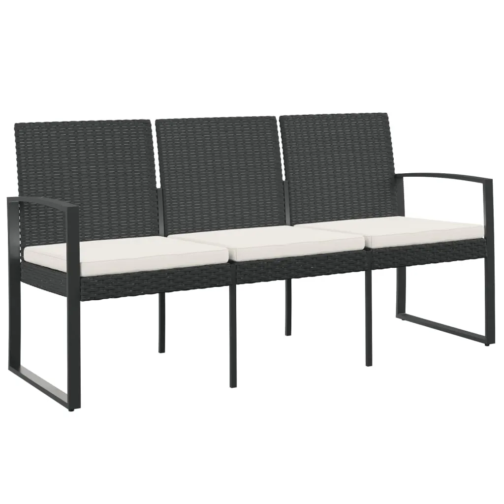 3-Seater Garden Bench with Cushions Black PP Rattan 360212 3-Seater Garden Bench with Cushions Black PP Rattan 360212