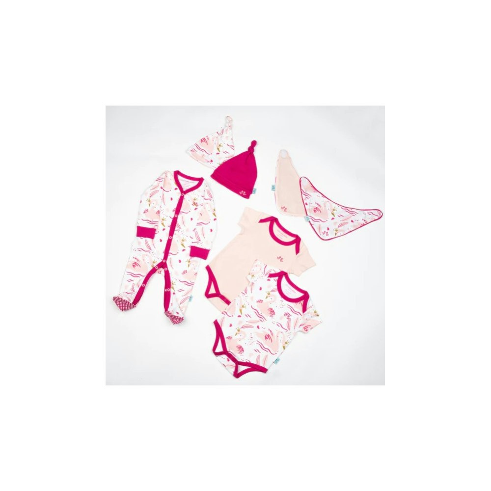 Luca and Rosa Swan Princess Print Girls Luxury Baby 7 Piece Gift Set