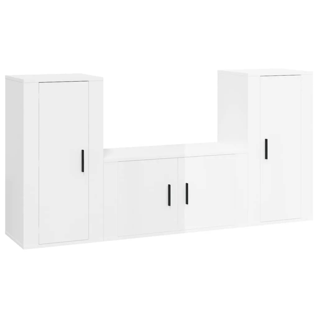 3 Piece TV Cabinet Set High Gloss White Engineered Wood 3188528 3 Piece TV Cabinet Set High Gloss White Engineered Wood 3188528