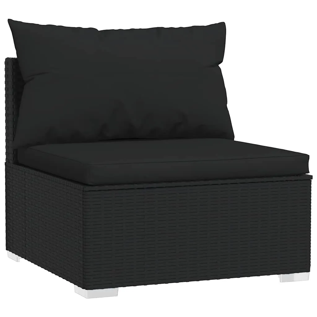 Garden Middle Sofa with Cushions Black Poly Rattan 317526 Garden Middle Sofa with Cushions Black Poly Rattan 317526