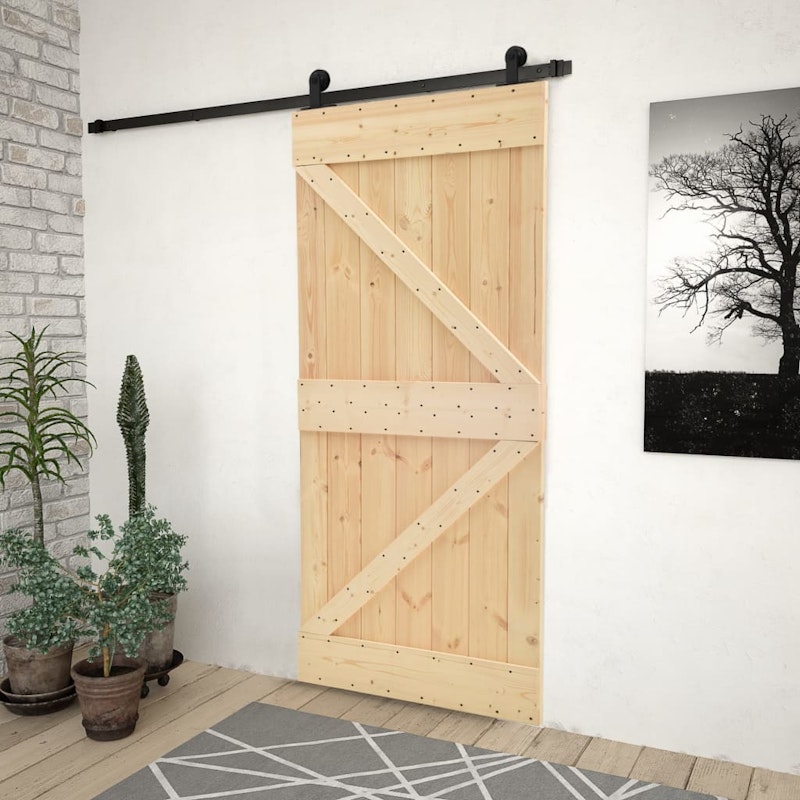 NNEVL Sliding Door with Hardware Set 80x210 cm Solid Pine Wood image number null