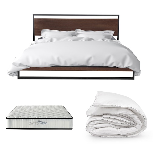 Azure Bed Frame + Comforpedic Mattress + 250GSM Bamboo Quilt Package Deal Set King image number null