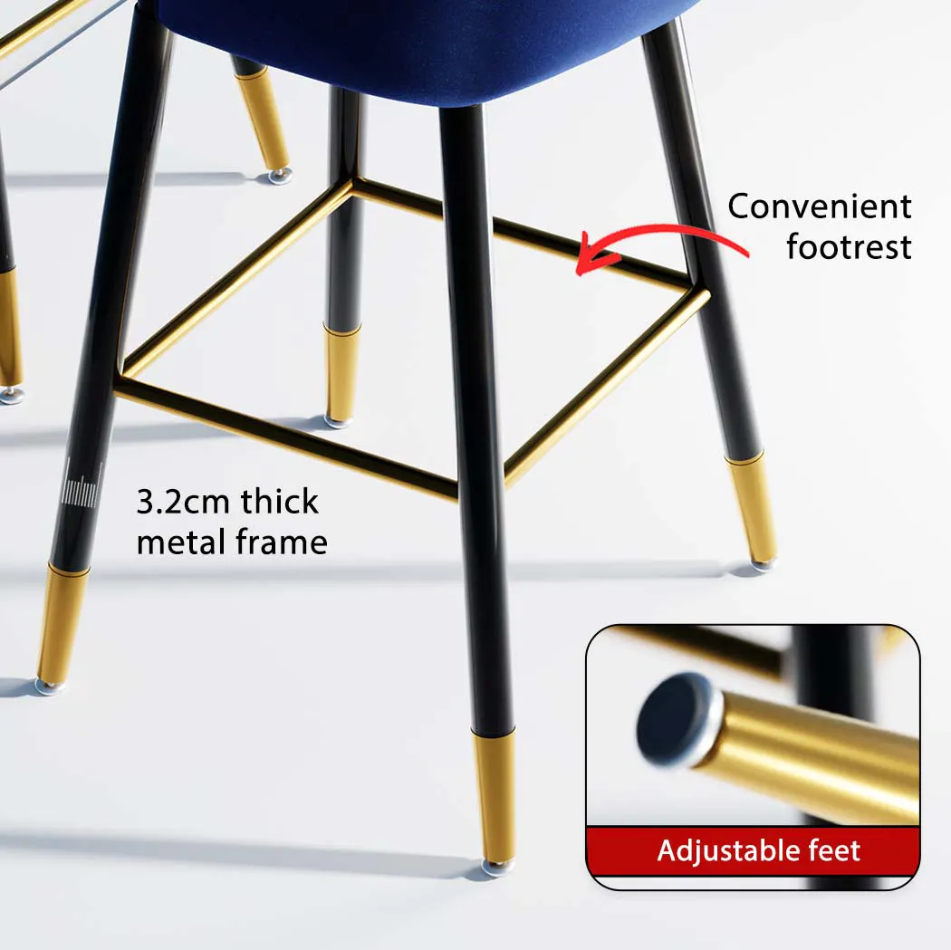 Levede Velvet Swivel Bar Stools x 2 Barstools Kitchen Counter Chair Blue