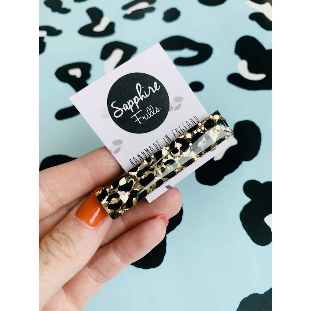 Sapphire Frills Gold Glitter Leopard Print Hair Clips