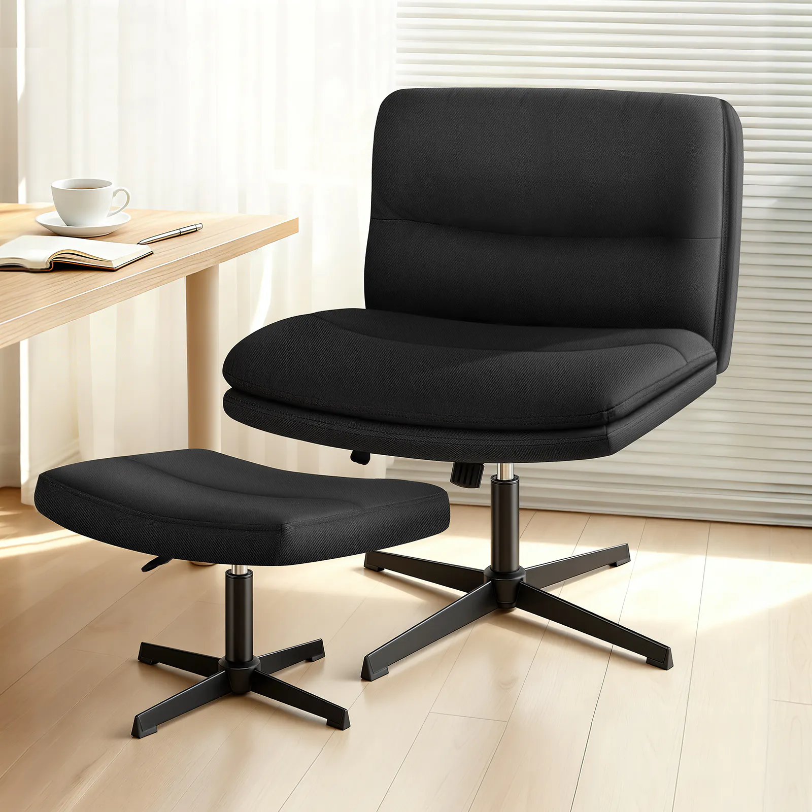 Alfordson Office Chair Computer Seat Cross-legged Work Ottoman Fabric Black