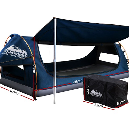 Weisshorn Double Swag Camping Swags Canvas Free Standing Dome Tent Dark Blue w/ 7CM Mattress Weisshorn Double Swag Camping Swags Canvas Free Standing Dome Tent Dark Blue w/ 7CM Mattress