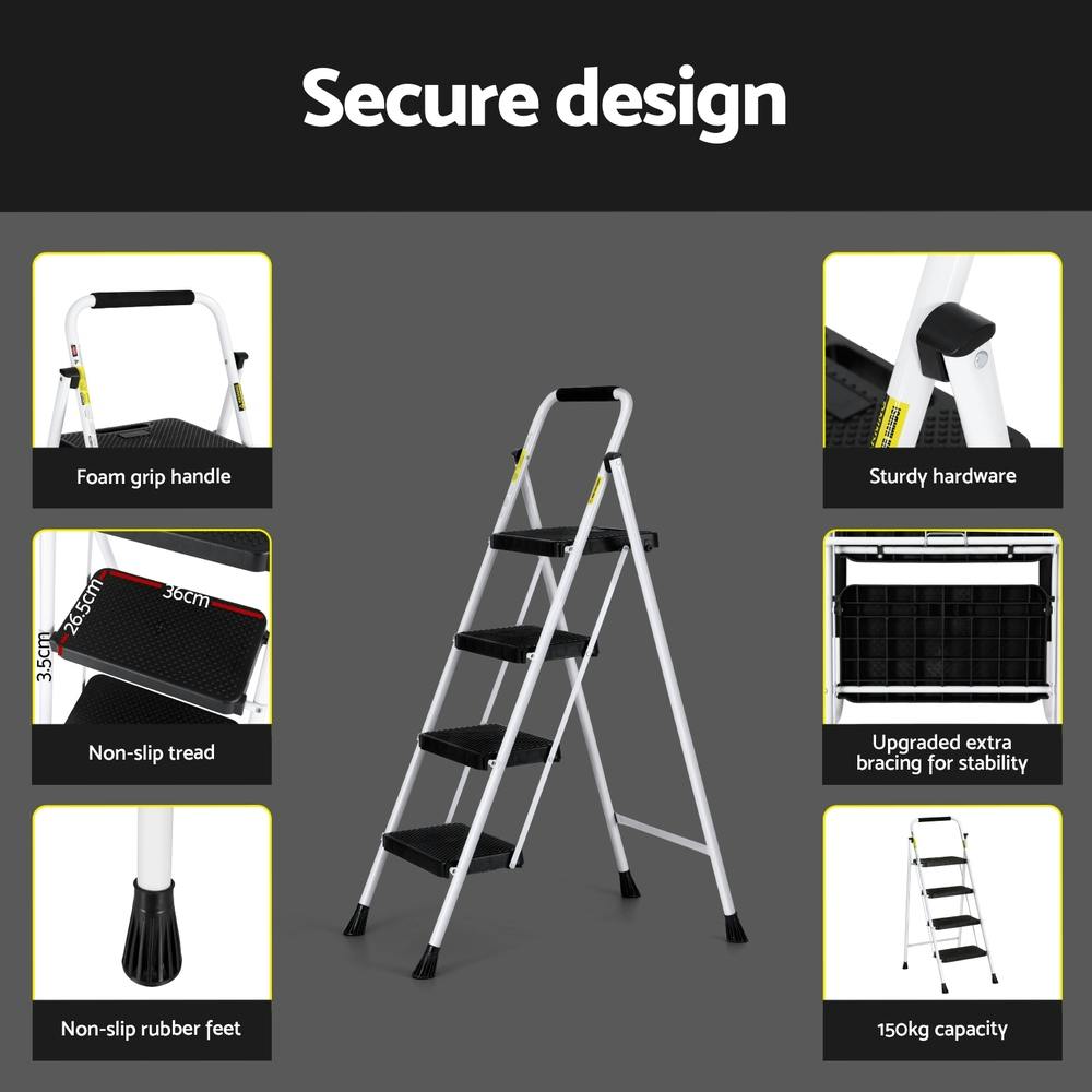 Giantz 4 Step Ladder Multi-Purpose Folding Steel Light Weight Platform