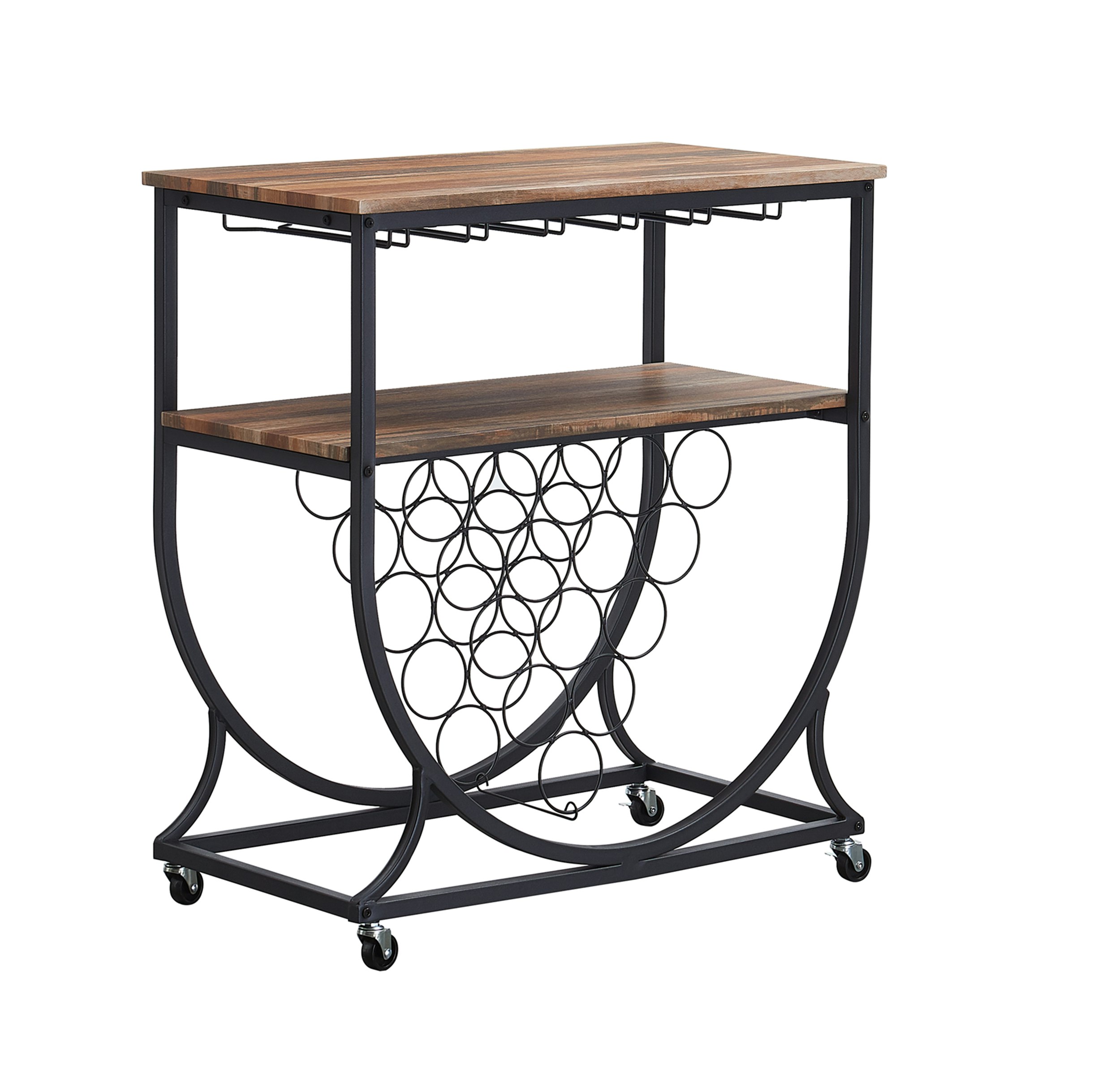 IHOMDEC Industrial Wine Rack Cart with Glass Holder Vintage Brown