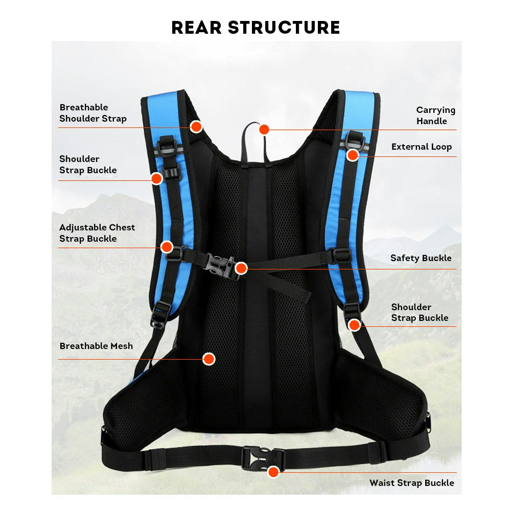 Hydration Pack Water Bladder Backpack W/ Trekking Pole Holder Internal Insulation