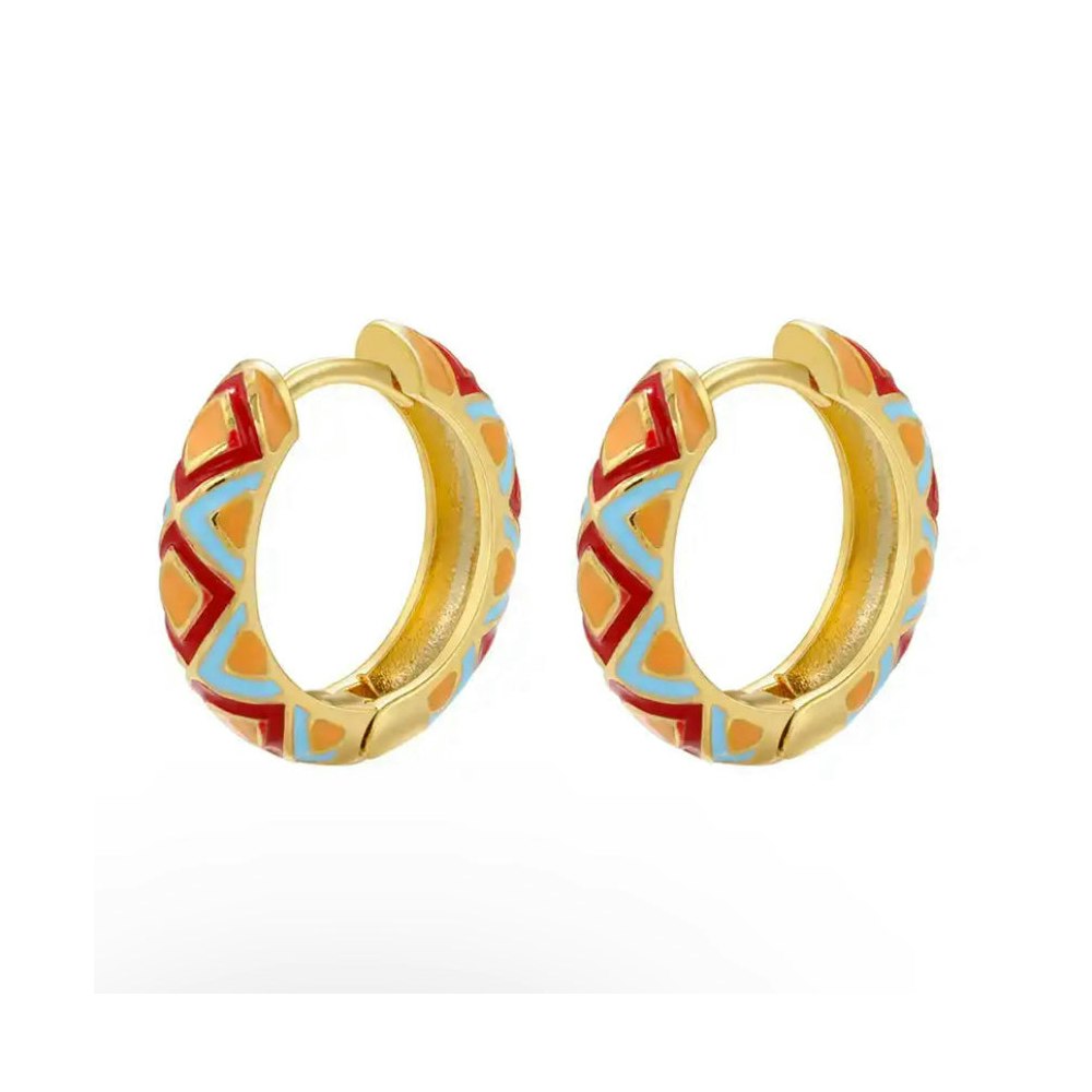 One of a Kind Club Red, Orange And Blue Enamel Gold Huggie