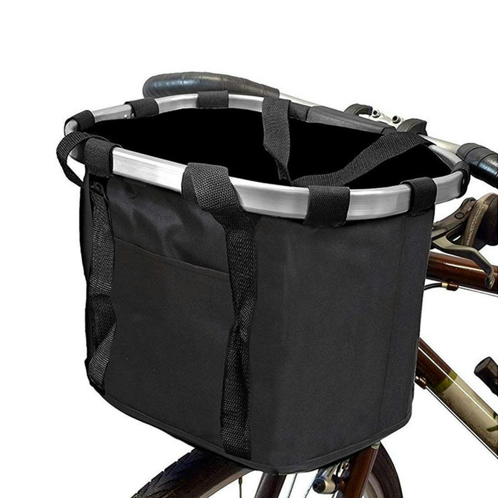 AKEZ Foldable Aluminium Alloy Frame Bike Front Basket Detachable Bag Pet Storage E-Bike Bicycle Accessories - Black