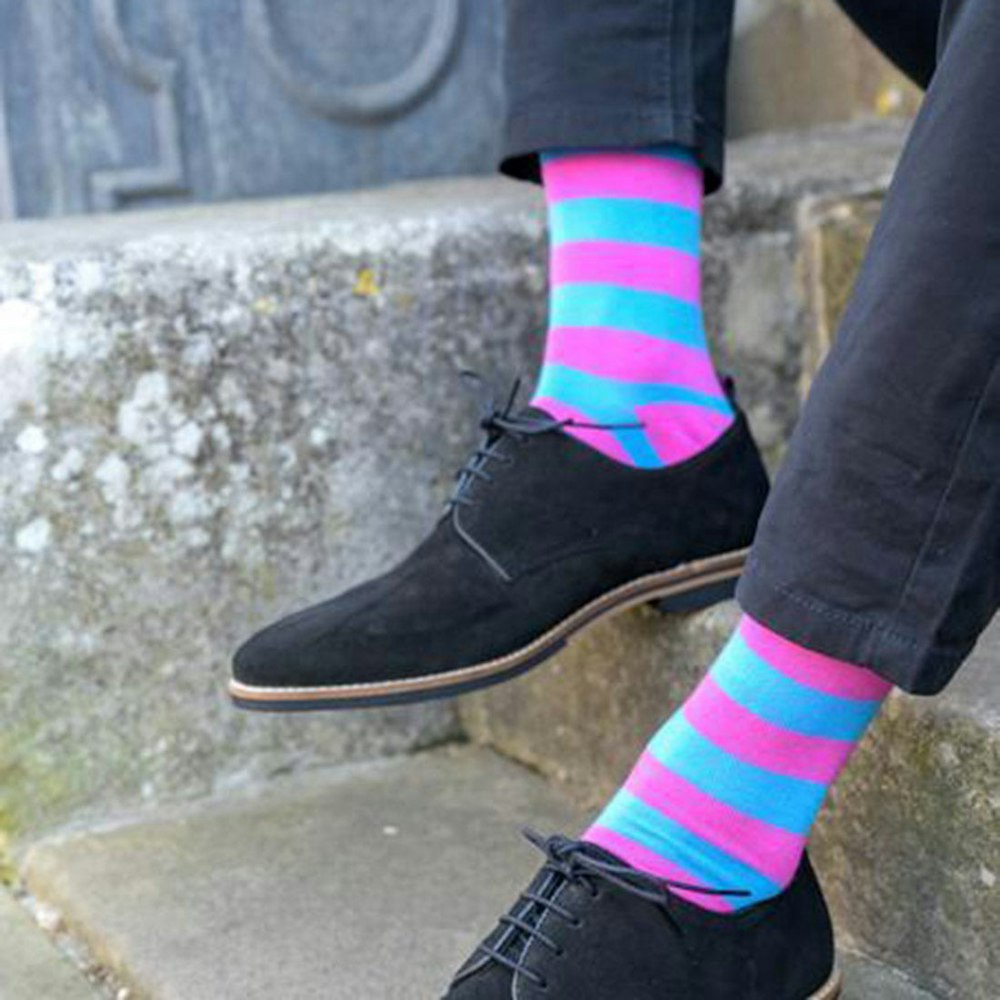 Swole Panda Pink And Blue Striped Bamboo Socks