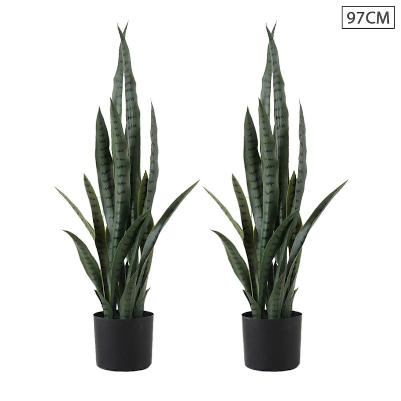 SOGA 2X 97cm Sansevieria Snake Artificial Plants with Black Plastic Planter Greenery, Home Office Decor image number null