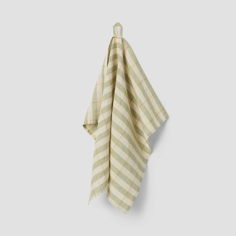 Piglet in Bed Pear Small Gingham 100% Linen Tea Towel