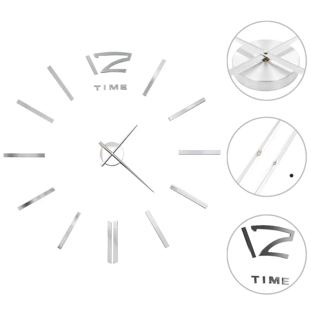 3D Wall Clock Modern Design 100 cm XXL Silver 50637 3D Wall Clock Modern Design 100 cm XXL Silver 50637