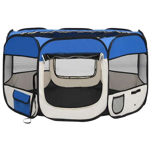 vidaXL Foldable Dog Playpen with Carrying Bag Blue 110x110x58 cm vidaXL Foldable Dog Playpen with Carrying Bag Blue 110x110x58 cm