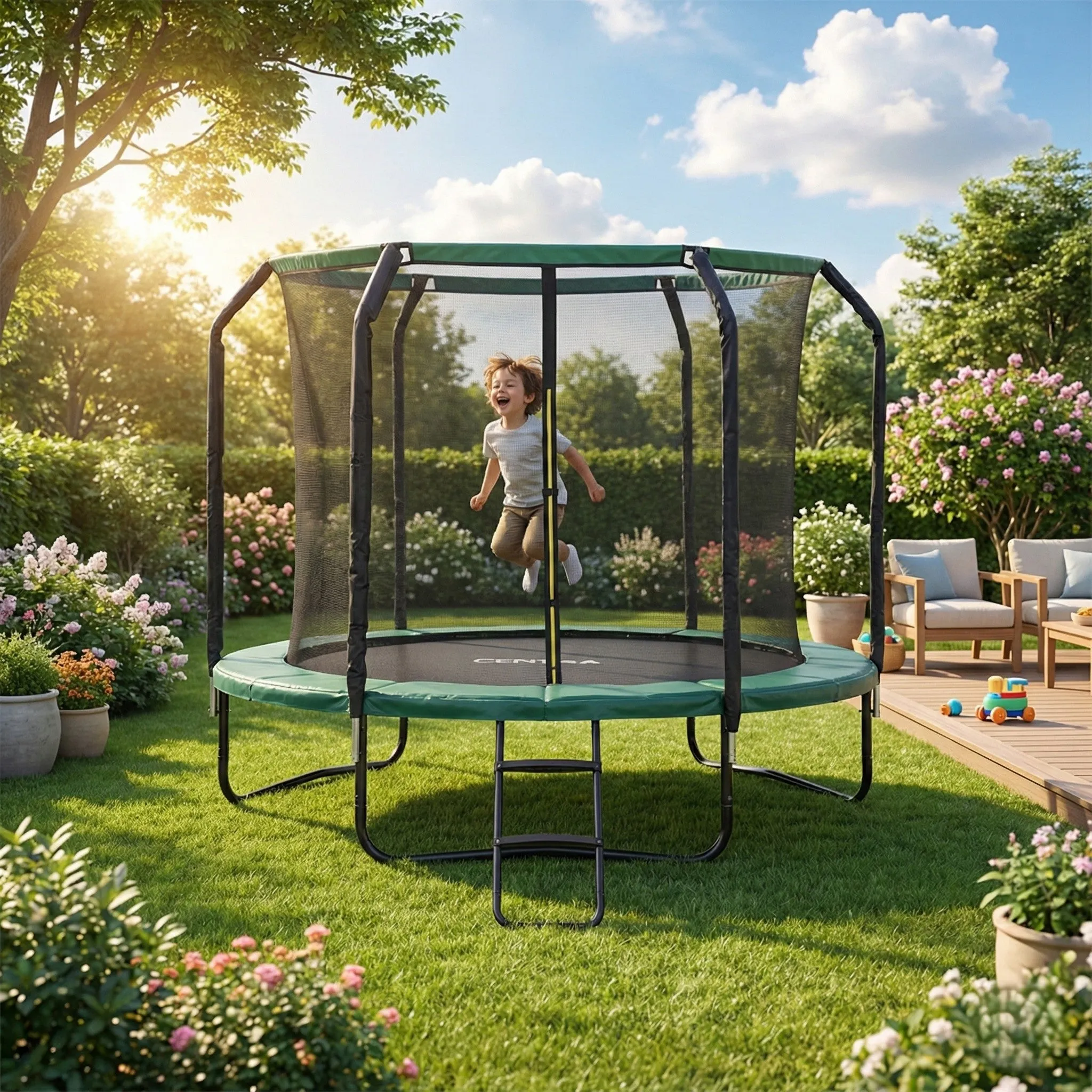 Centra Trampoline Round Trampolines Basketball set Safety Net Pad Mat 8FT