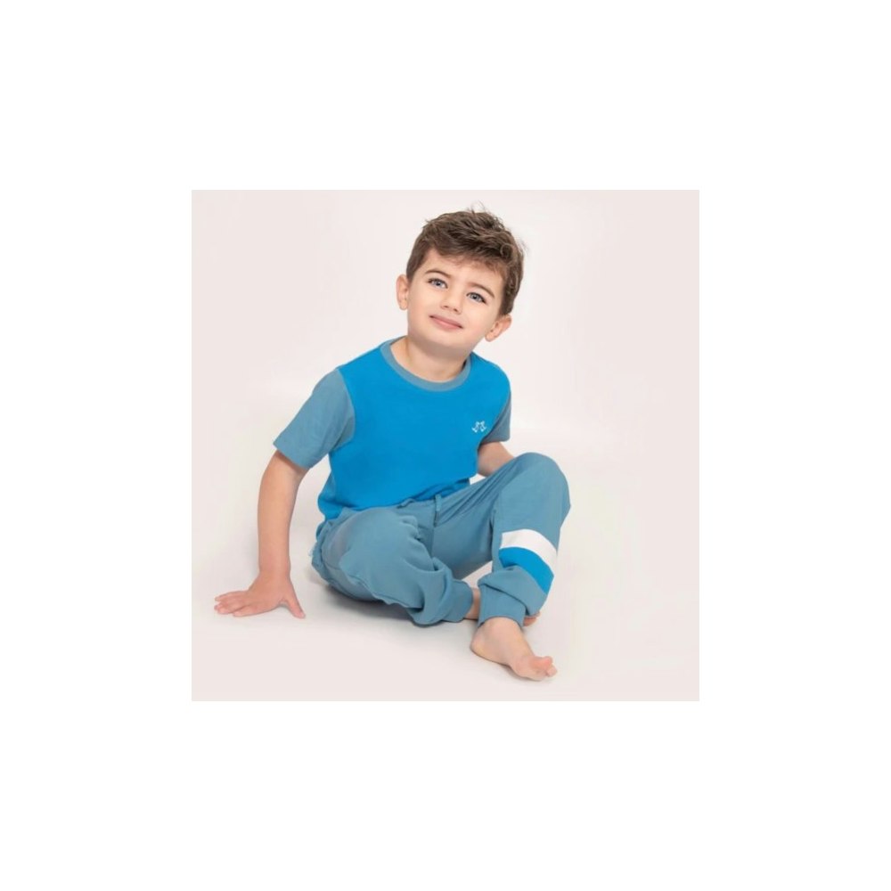 Luca and Rosa Boys Blue Jersey Lounge Tee In Organic Cotton