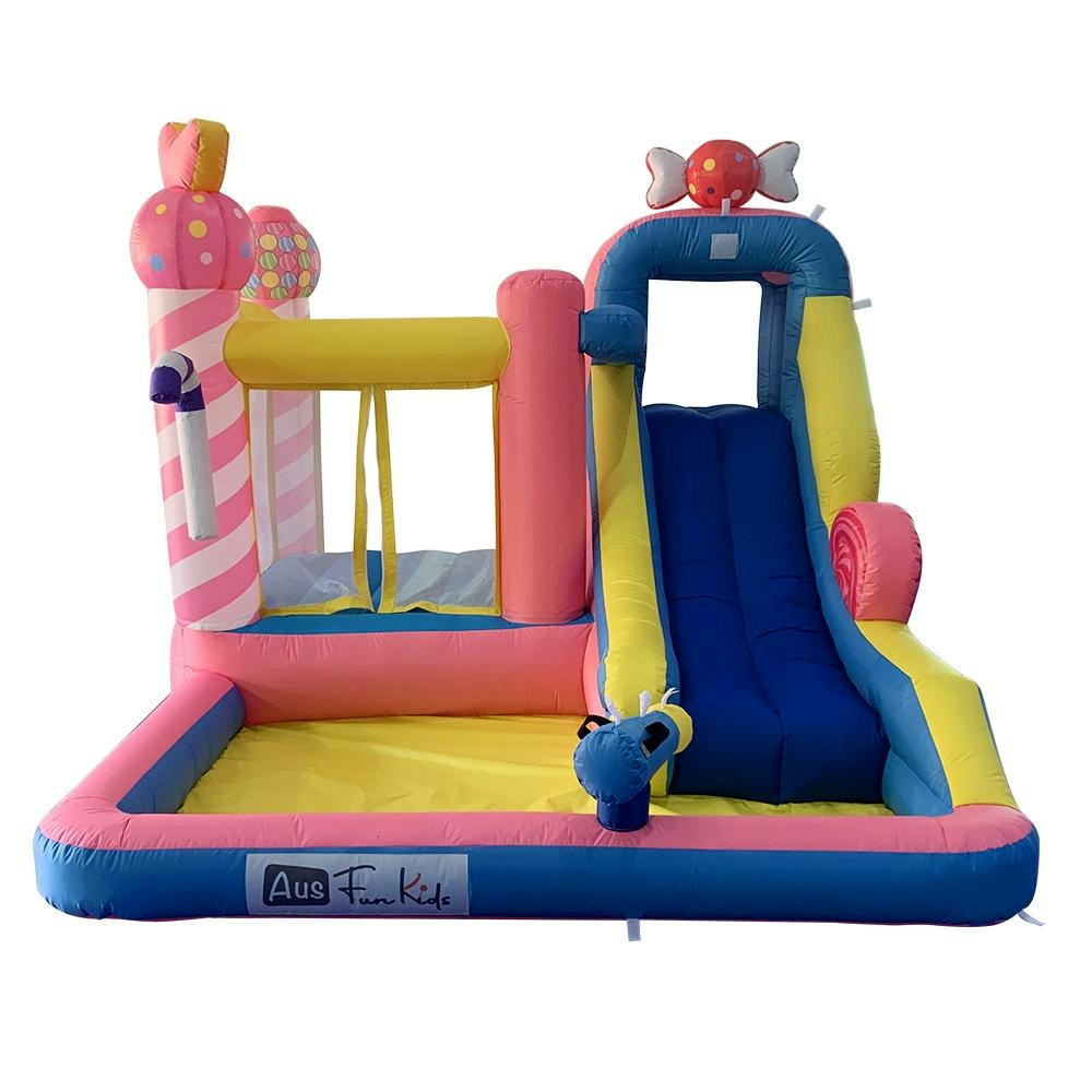 Candy Inflatable Water Park Castle Kids Home Amusement Playground w/ Slide climb Splash Pool