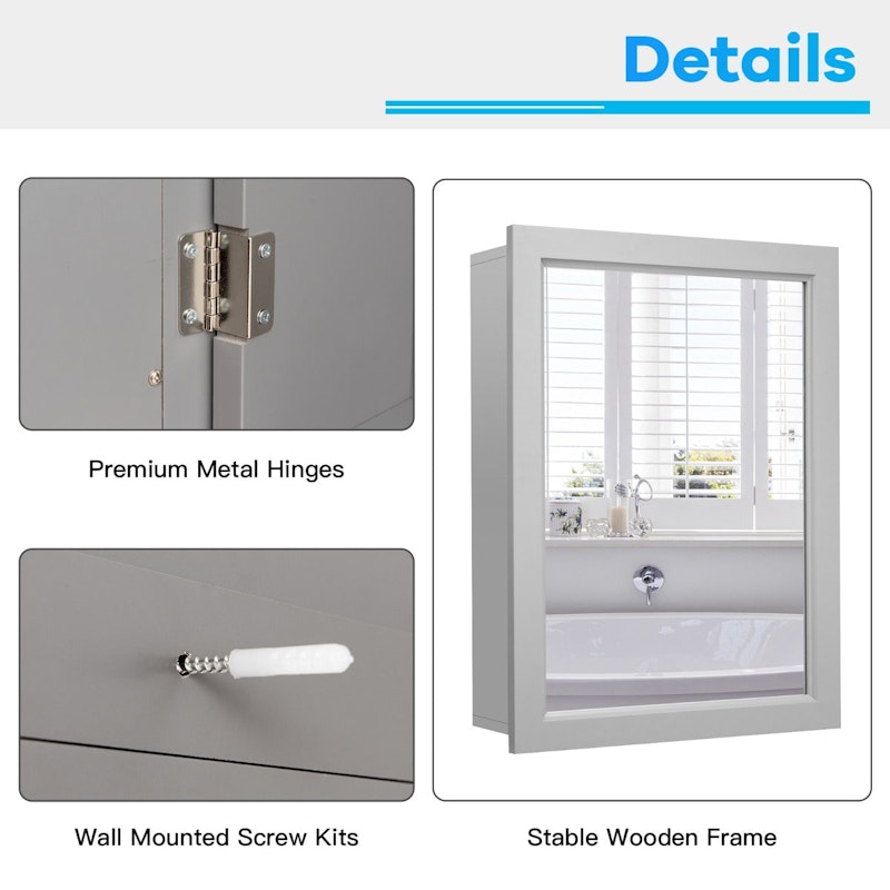 NNECW Mirror Cabinet with Wall Mounted for Bathroom/Kitchen-Grey image number null