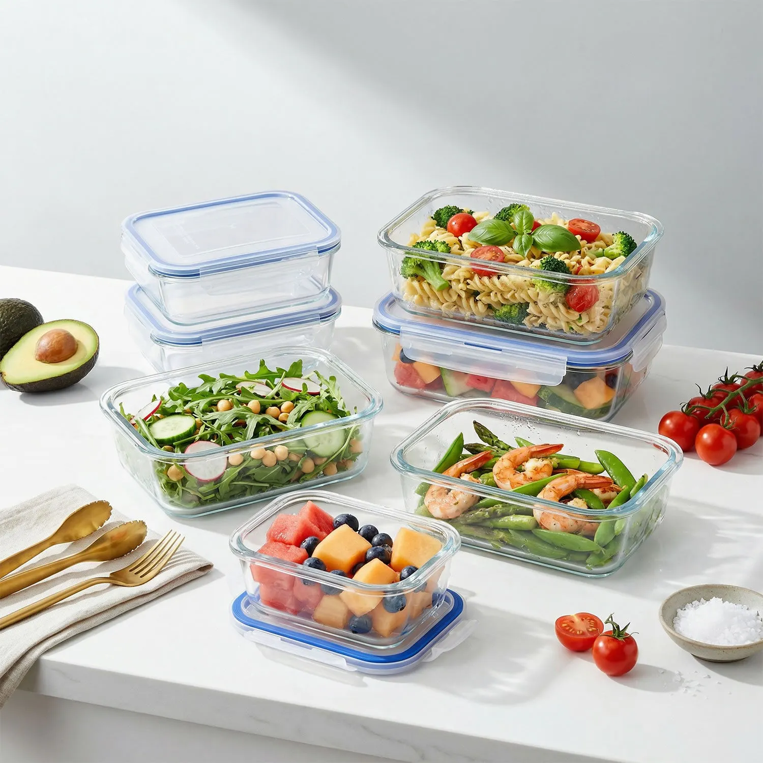 Stelive 10 Pack Glass Storage Food Containers, Glass Meal Prep Containers, Airtight Lunch Bento Boxes with Snap Locking Leakproof Lids, Reusable for Microwave