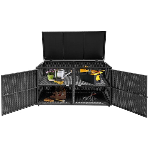 NNECW 0.33m Patio Rattan Storage Container Box with Shelf -Black NNECW 0.33m Patio Rattan Storage Container Box with Shelf -Black