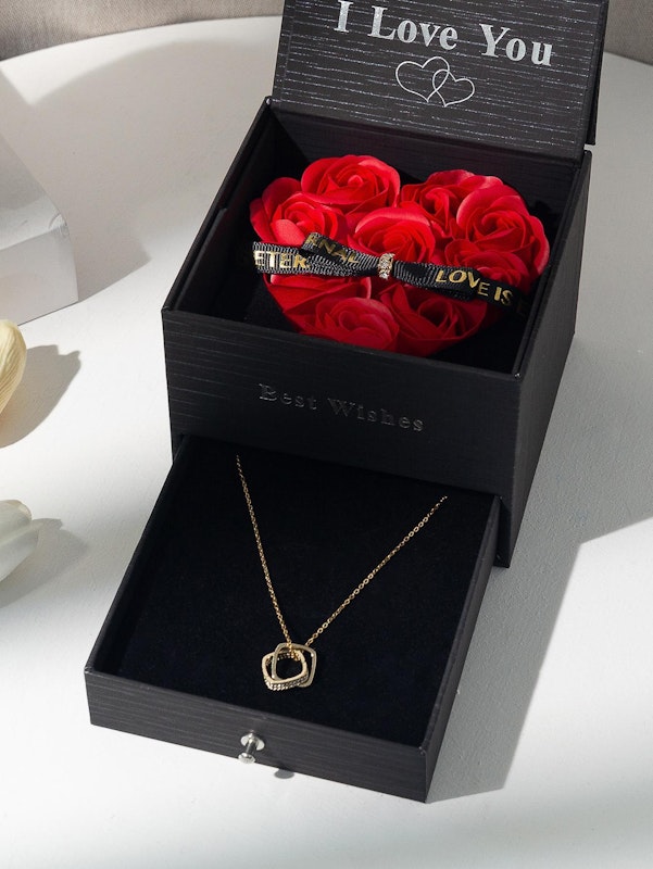 NNESN Artificial Flower Detail Jewelry Box - Elegant Black Polyester Design image number null