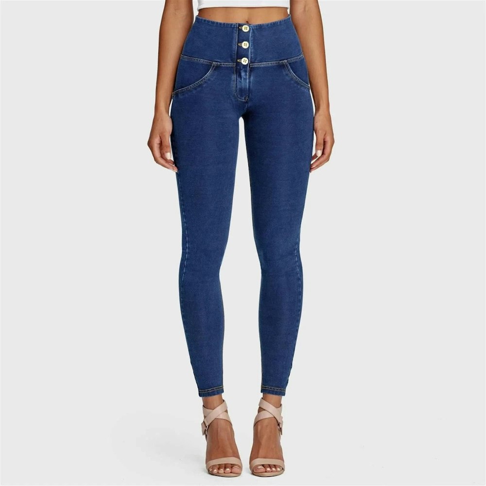Freddy Wrup Denim - 3 Button High Waisted - Full Length - Dark Blue + Yellow Stitching