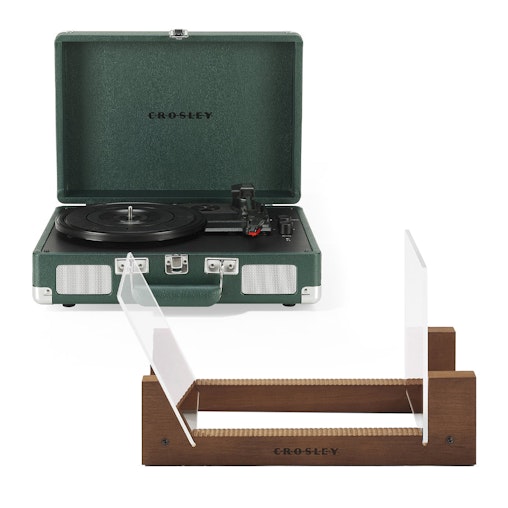 Crosley Cruiser Bluetooth Portable Turntable - Emerald Green + Bundled Crosley Record Storage Display Stand image number null