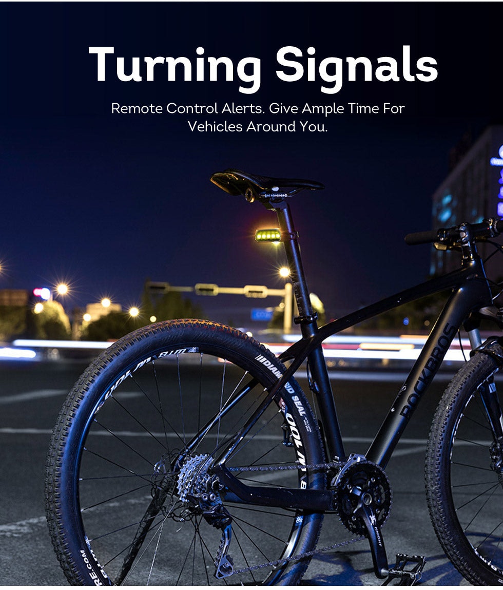 Smart Cordless Bike Tail Light with Remote Control USB Rechargeable Waterproof - Black