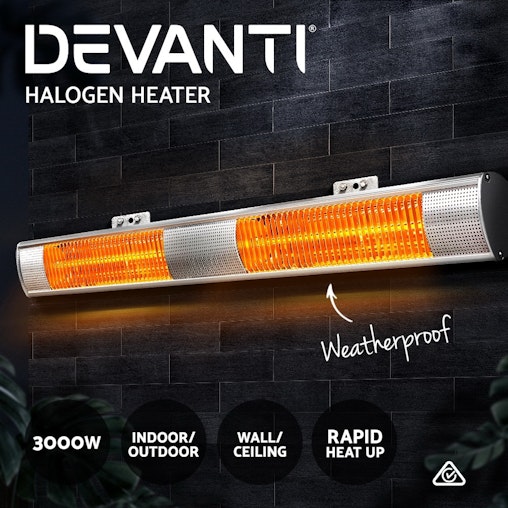 Devanti Electric Infrared Heater Outdoor Radiant Strip Heaters Halogen 3000W Devanti Electric Infrared Heater Outdoor Radiant Strip Heaters Halogen 3000W