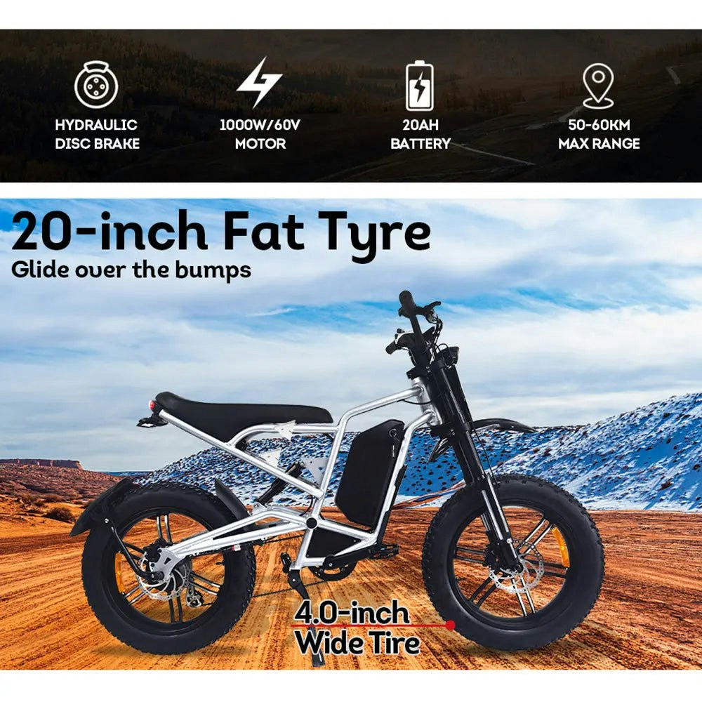 AKEZ 60V 20Ah 1000W 20 Inches Electric Dirt Bike Off Road Motorcycles Motorbike