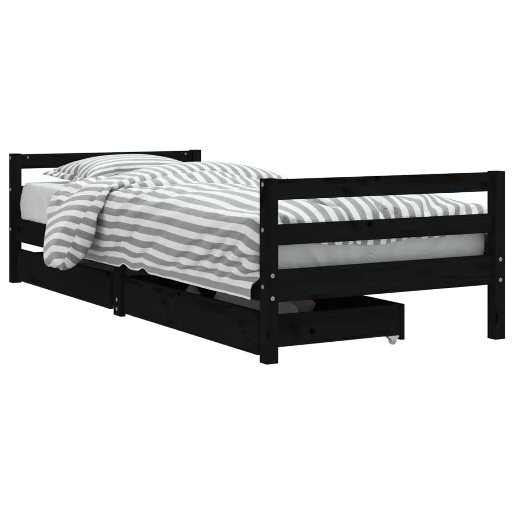 Kids Bed Frame with Drawers Black 90x190 cm Solid Wood Pine 834449 Kids Bed Frame with Drawers Black 90x190 cm Solid Wood Pine 834449