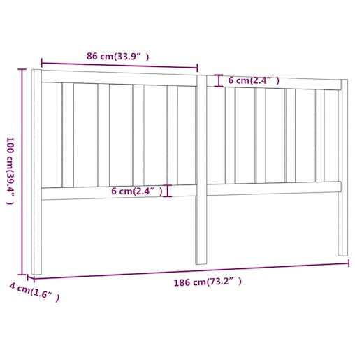 NNEVL Bed Headboard White 186x4x100 cm Solid Wood Pine NNEVL Bed Headboard White 186x4x100 cm Solid Wood Pine