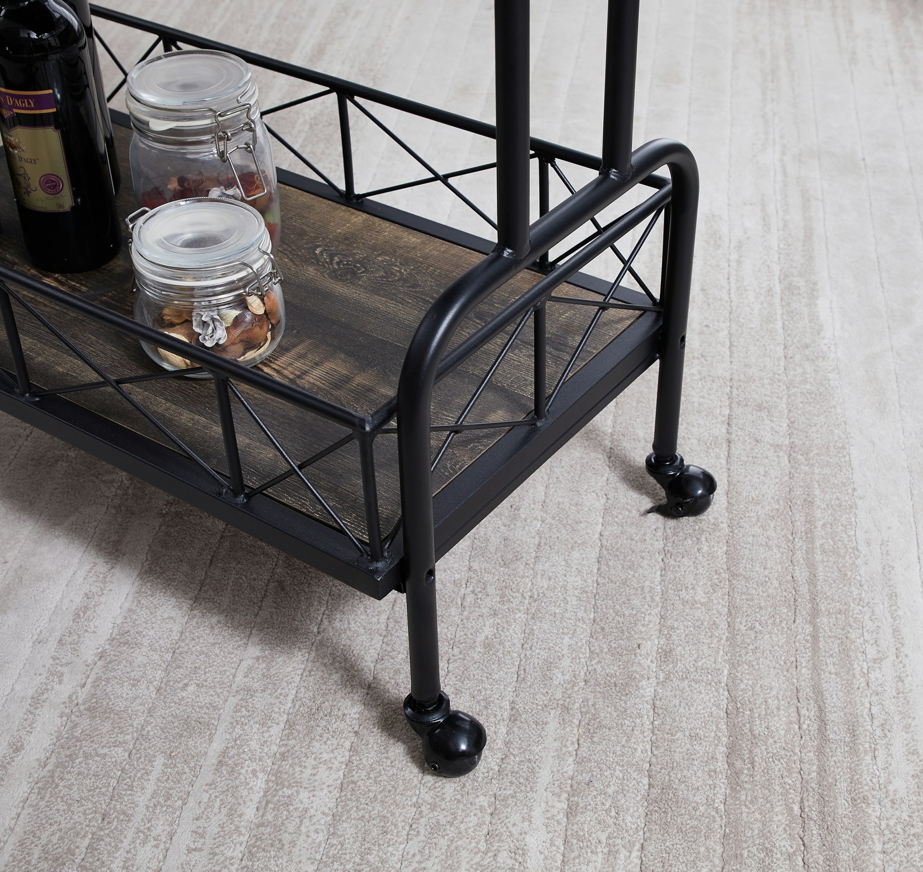 IHOMDEC Drink Trolley Wood and Metal Bar Carts Vintage Grey