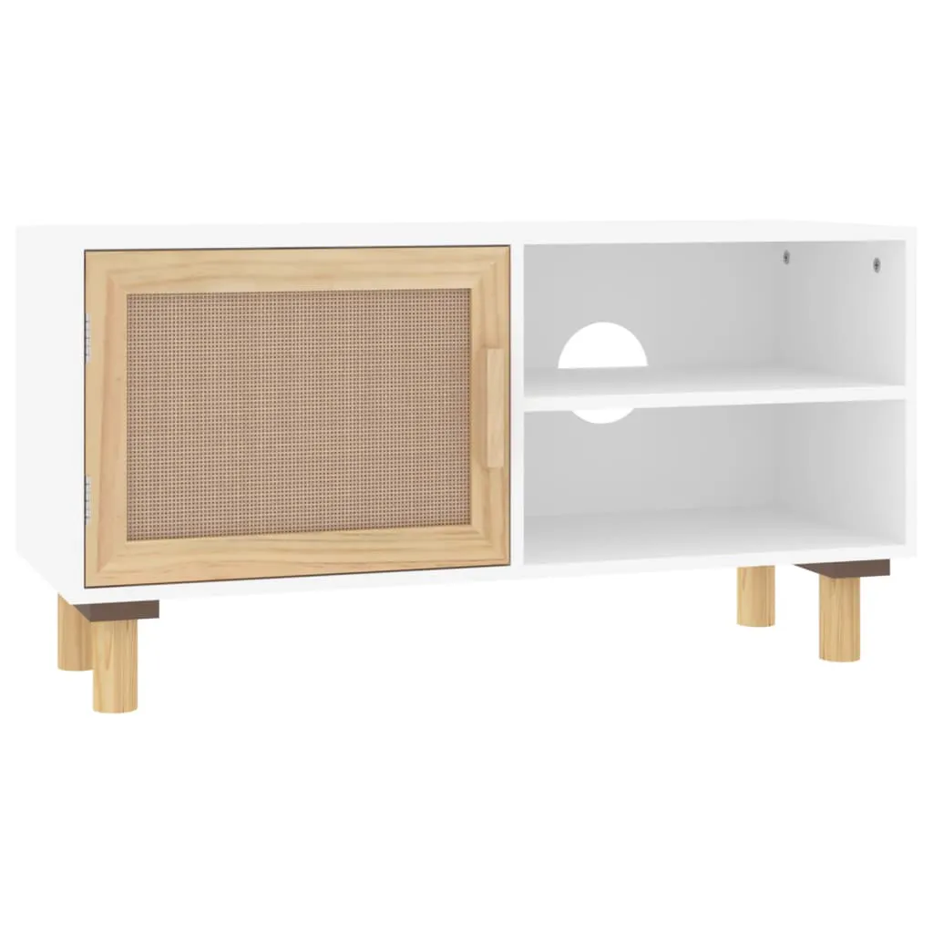 TV Cabinet White 80x30x40 cm Solid Wood Pine and Natural Rattan 345612 TV Cabinet White 80x30x40 cm Solid Wood Pine and Natural Rattan 345612