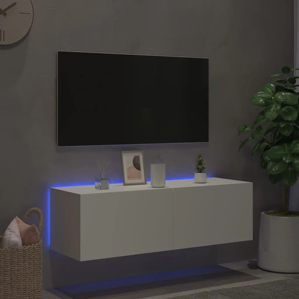 TV Wall Cabinet with LED Lights White 100x35x31 cm 837295