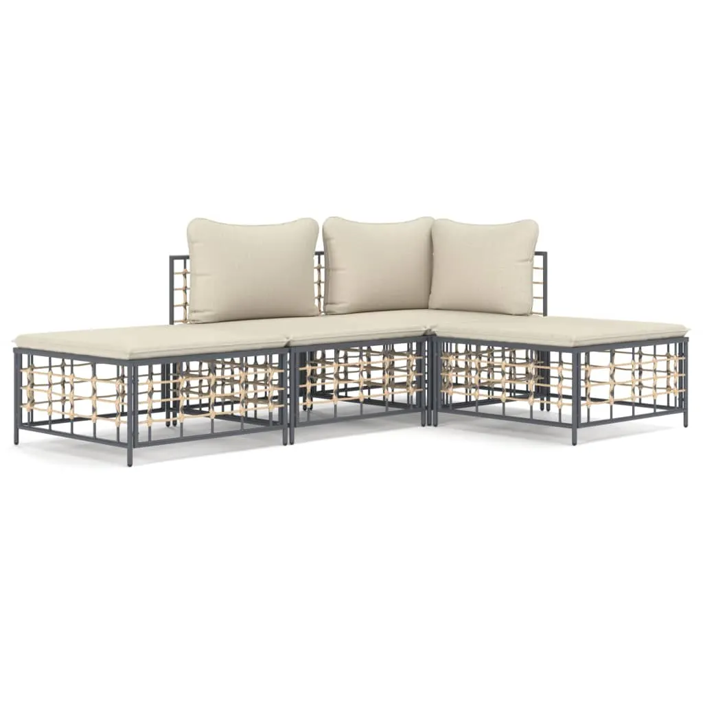 4 Piece Garden Lounge Set with Cushions Anthracite Poly Rattan 3186726 4 Piece Garden Lounge Set with Cushions Anthracite Poly Rattan 3186726