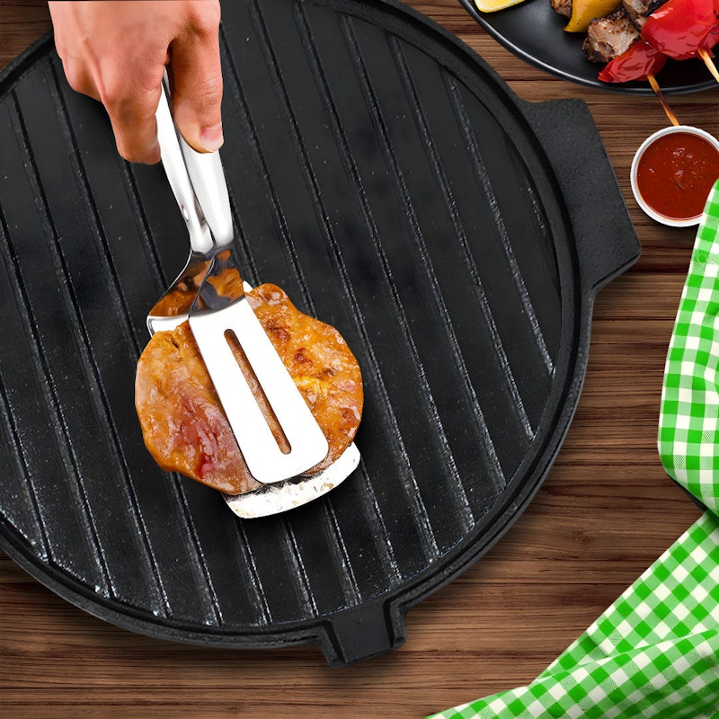 SOGA 2X 30CM Round Cast Iron Korean BBQ Grill Plate with Handles and Drip Lip image number null