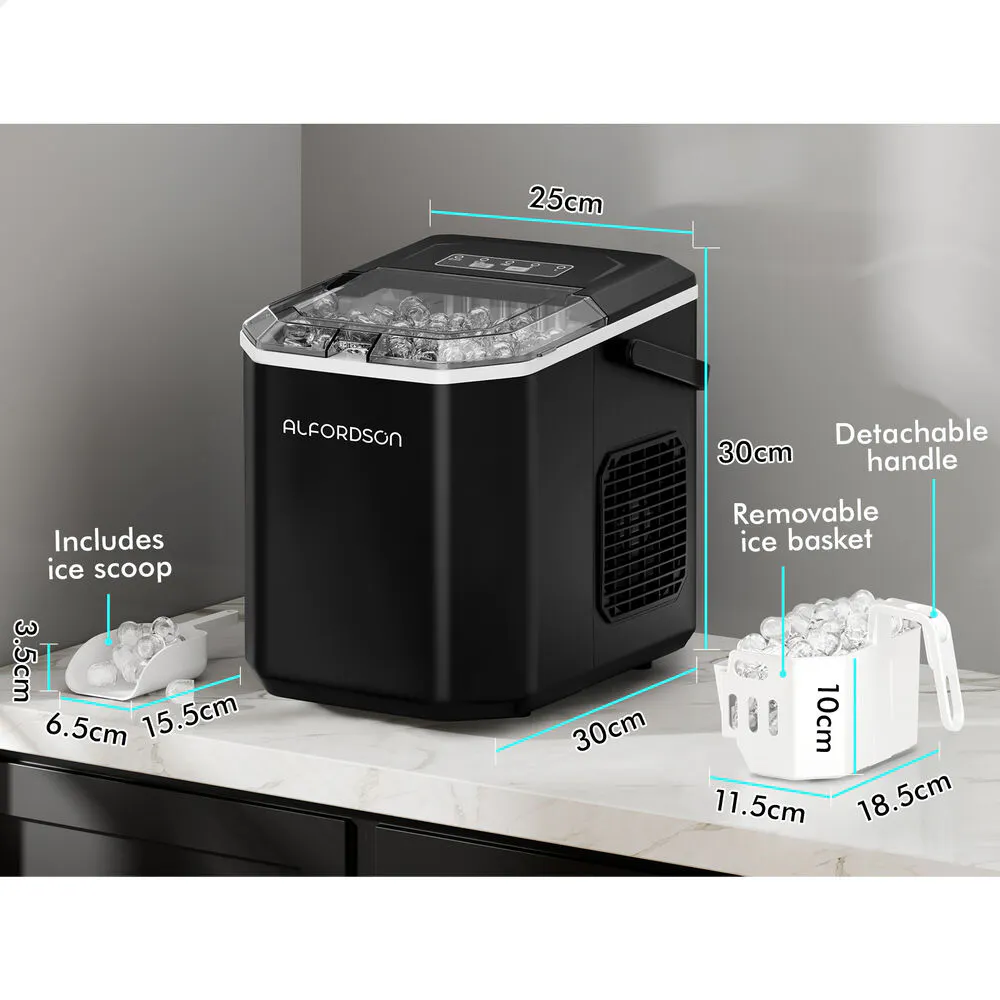 Alfordson Portable Ice Maker Machine Bar Countertop 12kg With Handle Black