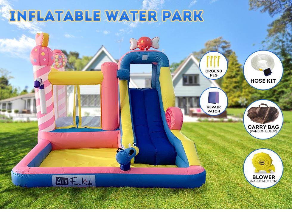 Candy Inflatable Water Park Castle Kids Home Amusement Playground w/ Slide climb Splash Pool