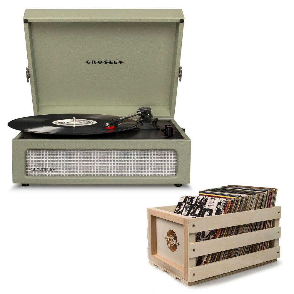 Crosley Voyager Sage - Bluetooth Portable Turntable & Record Storage Crate