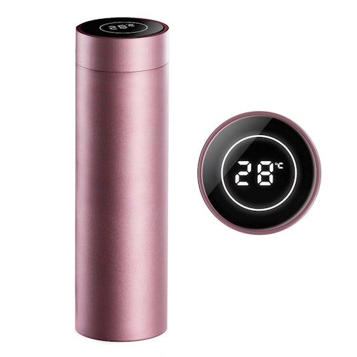 SOGA 500ML Stainless Steel Smart LCD Thermometer Display Bottle Vacuum Flask Thermos Rose Gold image number null