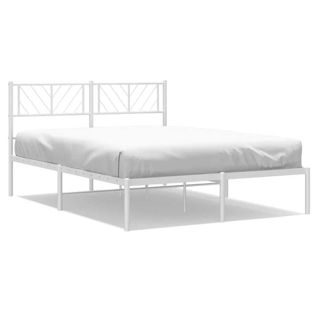 Metal Bed Frame with Headboard White 135x190 cm 372227 Metal Bed Frame with Headboard White 135x190 cm 372227