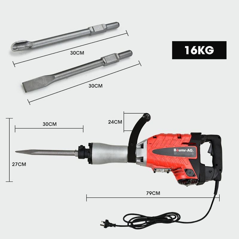 NNEMB 2400W Pro-Grade Electric Demolition Jackhammer-with 3 Bonus Chisels-Carry Case image number null