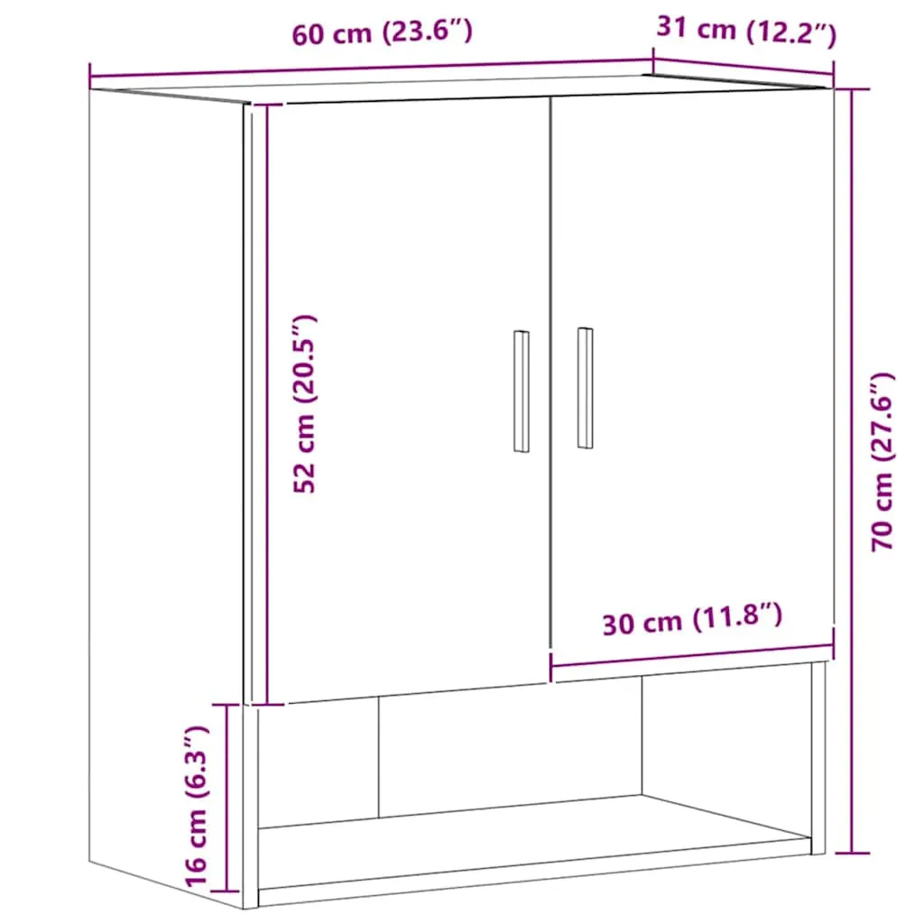 Wall Cabinet Artisan Oak 60x31x70 cm Engineered Wood 857297