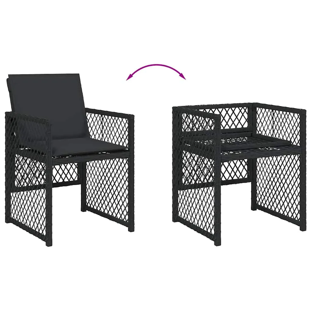 13 Piece Garden Dining Set with Cushions Black Poly Rattan 3210799