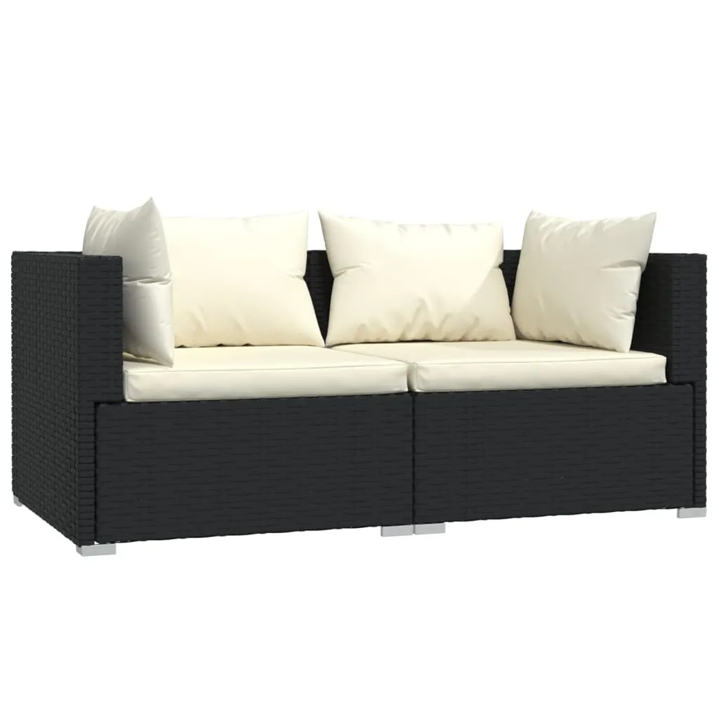 2-Seater Sofa with Cushions Black Poly Rattan 317487 2-Seater Sofa with Cushions Black Poly Rattan 317487